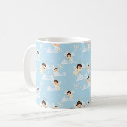  Cute Cartoon Angels And Doves Seamless Pattern Kaffeetasse (Vorderseite Links)