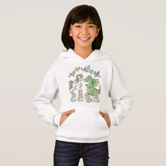 Cute Cartoon Animal Friends Girls' Hoodie (Vorne ganz)