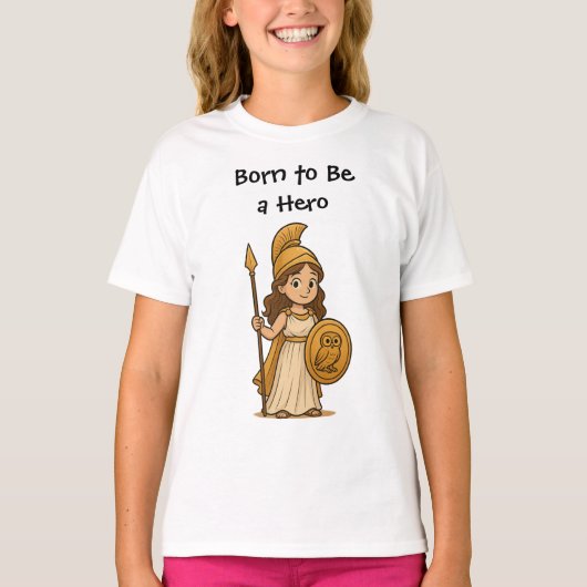 Cute Cartoon Athena Goddess – Born to Be a Hero T-Shirt (Vorderseite)