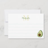 Cute Cartoon Avocado Custom Monogram Lined Mitteilungskarte (Vorderseite)