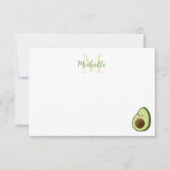 Cute Cartoon Avocado Personalized Monogram Mitteilungskarte (Vorderseite)