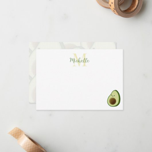 Cute Cartoon Avocado Personalized Monogram Mitteilungskarte (Vorderseite/Rückseite Beispiel)