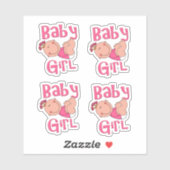 Cute Cartoon Baby Girl Text in grell rosa - Aufkleber (Blatt)
