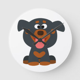 Cute Cartoon Baby Rottweiler Runde Wanduhr