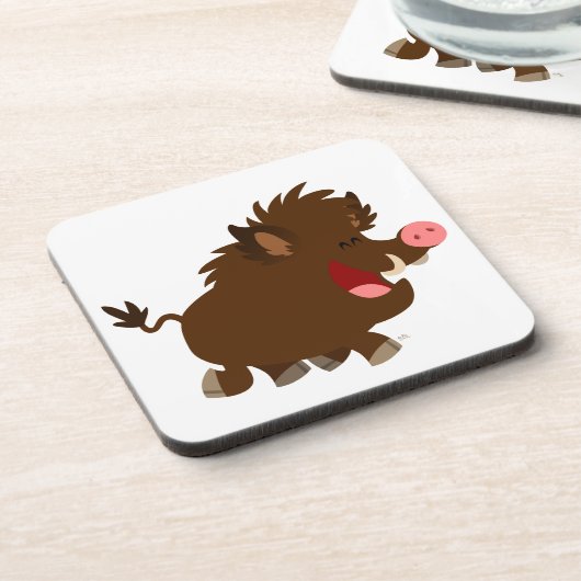 Cute Cartoon Beaming Wild Boar Coasters Untersetzer (Linke Seite)