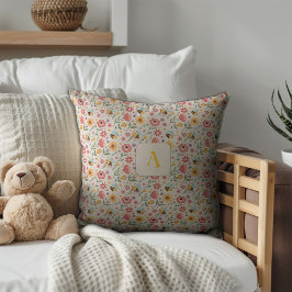 Cute cartoon bee flower blue pattern monogram kissen