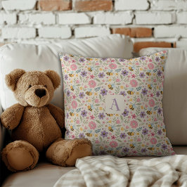 Cute cartoon bee flower pastel pattern monogram kissen