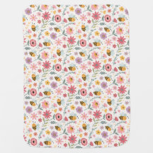 Cute cartoon bee flower pink pattern