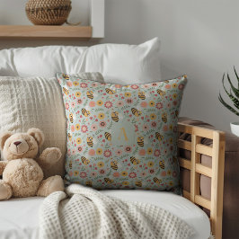 Cute cartoon bee flower yellow pattern monogram kissen