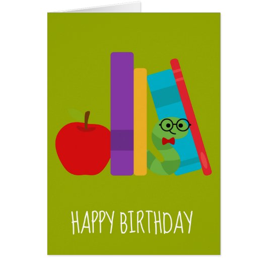 Cute cartoon book lover bookworm birthday (Vorne)