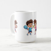 Cute Cartoon Boy and Girl Playing Padel Tennis – F Kaffeetasse (Vorderseite Links)