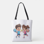 Cute Cartoon Boy and Girl Playing Padel Tennis – F Tasche (Rückseite)