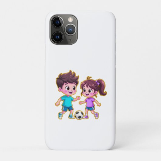 Cute Cartoon Boy and Girl Playing Soccer Together  Case-Mate iPhone Hülle (Rückseite)