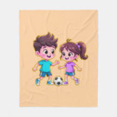Cute Cartoon Boy and Girl Playing Soccer Together  Fleecedecke (Vorderseite)