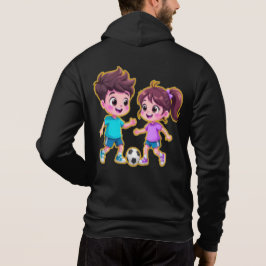 Cute Cartoon Boy and Girl Playing Soccer Together  Hoodie