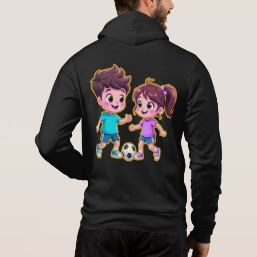 Cute Cartoon Boy and Girl Playing Soccer Together  Hoodie (Rückseite)