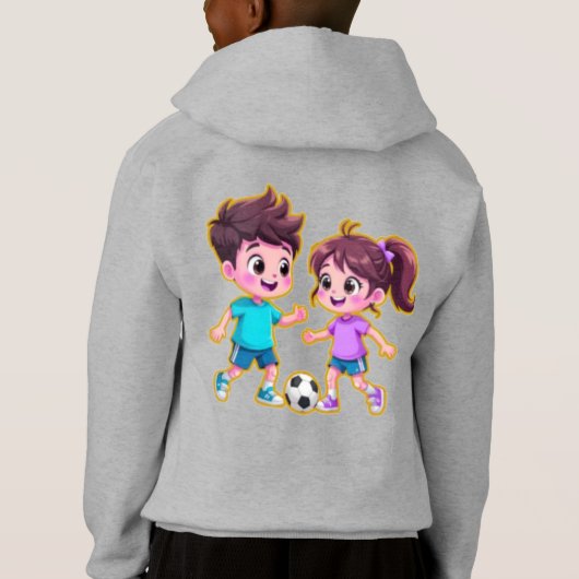 Cute Cartoon Boy and Girl Playing Soccer Together  Hoodie (Rückseite)