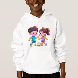 Cute Cartoon Boy and Girl Playing Soccer Together  Hoodie