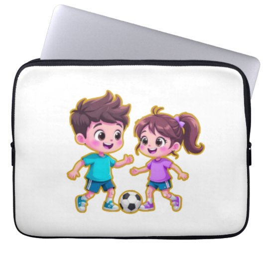 Cute Cartoon Boy and Girl Playing Soccer Together  Laptopschutzhülle (Vorderseite)
