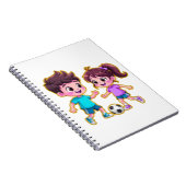 Cute Cartoon Boy and Girl Playing Soccer Together Notizblock (Rechte Seite)