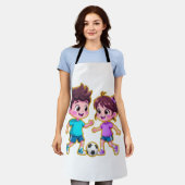 Cute Cartoon Boy and Girl Playing Soccer Together Schürze (Getragen)