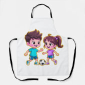 Cute Cartoon Boy and Girl Playing Soccer Together  Schürze (Vorderseite)