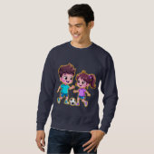 Cute Cartoon Boy and Girl Playing Soccer Together  Sweatshirt (Vorne ganz)
