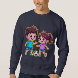 Cute Cartoon Boy and Girl Playing Soccer Together  Sweatshirt