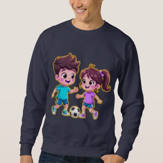 Cute Cartoon Boy and Girl Playing Soccer Together Sweatshirt (Vorderseite)