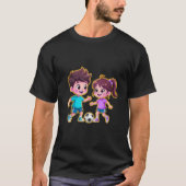 Cute Cartoon Boy and Girl Playing Soccer Together  T-Shirt (Vorderseite)