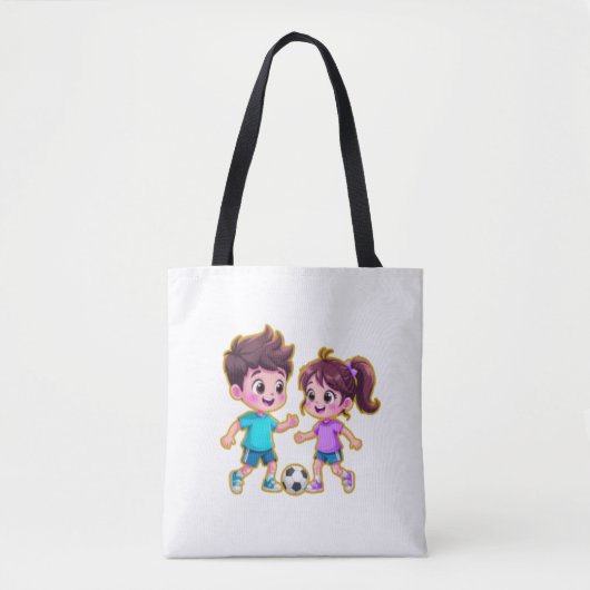 Cute Cartoon Boy and Girl Playing Soccer Together Tasche (Vorderseite)