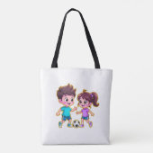 Cute Cartoon Boy and Girl Playing Soccer Together Tasche (Rückseite)
