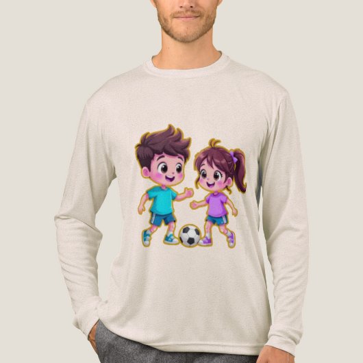 Cute Cartoon Boy and Girl Playing Soccer Together  Tri-Blend Shirt (Vorderseite)