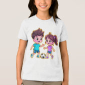 Cute Cartoon Boy and Girl Playing Soccer Together Tri-Blend Shirt (Vorderseite)