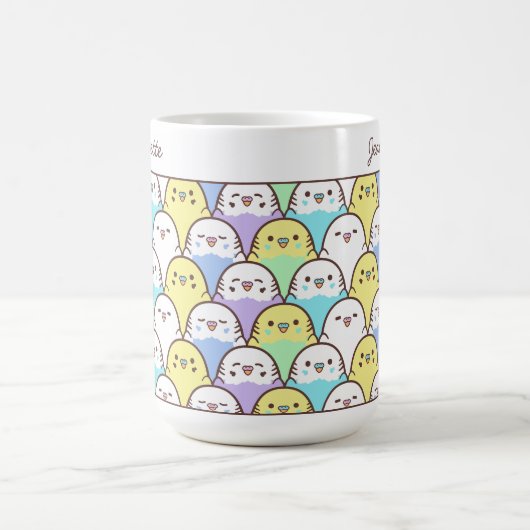 Cute Cartoon Budgie Parrot Pattern Name Kaffeetasse (Mittel)