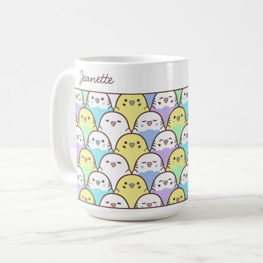 Cute Cartoon Budgie Parrot Pattern Name Kaffeetasse (Vorderseite Links)