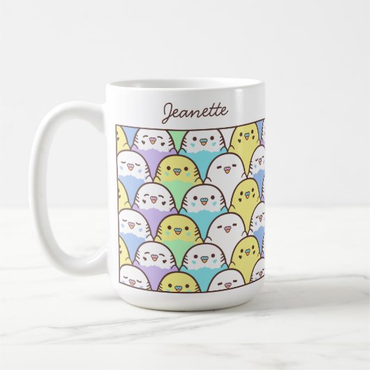 Cute Cartoon Budgie Parrot Pattern Name Kaffeetasse (Links)