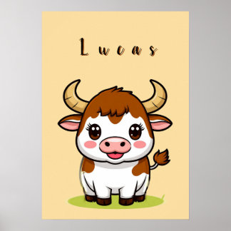 Cute Cartoon Bull Kids Room Decor🐂 Poster