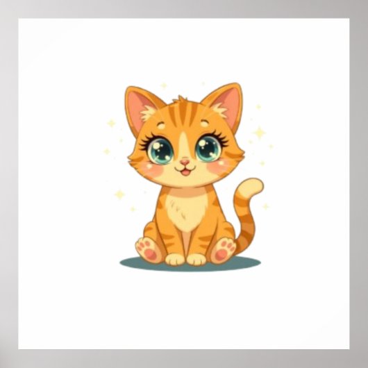 **Cute Cartoon Cat – Adorable Kitty Illustration** Poster (Vorne)