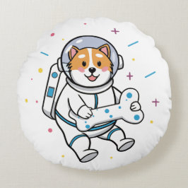 Cute Cartoon Cat Astronaut Round Pillow Rundes Kissen