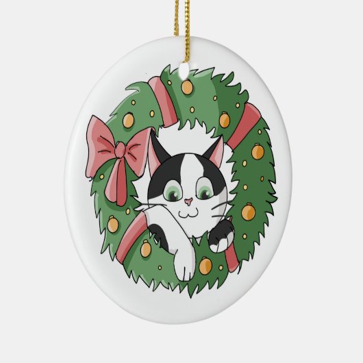 Cute Cartoon Cat in Christmas Wreath Ornament (Rechts)