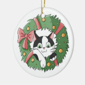 Cute Cartoon Cat in Christmas Wreath Ornament (Links)