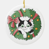 Cute Cartoon Cat in Christmas Wreath Ornament (Hinten)