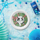 Cute Cartoon Cat in Christmas Wreath Pappteller (Party)