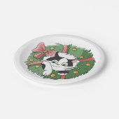 Cute Cartoon Cat in Christmas Wreath Pappteller (Schrägansicht)
