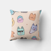 Cute Cartoon Cat Kitty Faces Pattern Patterns | Pa Kissen (Rückseite)