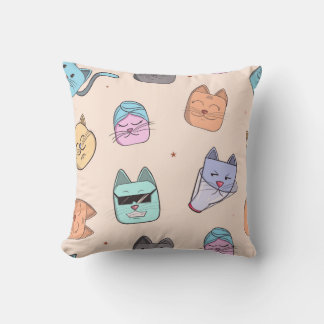 Cute Cartoon Cat Kitty Faces Pattern Patterns | Pa Kissen