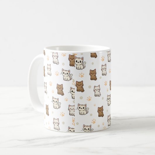 Cute Cartoon Cat Pattern Mug | Kawaii Kitty Coffee Kaffeetasse (Vorderseite Links)