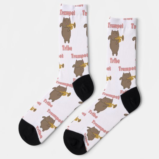 Cute Cartoon Cat Playing Trumpet Tribe Socken (Linkes Detail)