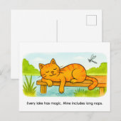 Cute Cartoon Cat Resting on Wooden Dock Postkarte (Vorne/Hinten)